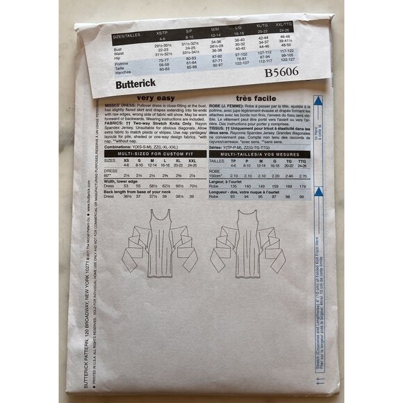 Butterick Pattern B5606 Women's Fast & Easy Tie Front Dress Size Large XL & XXL - Picture 2 of 3